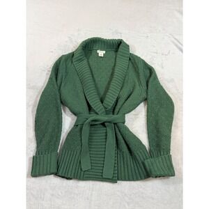 St. John's Bay Green Belted Cardigan Warm Size L Women Emerald Green Sweater